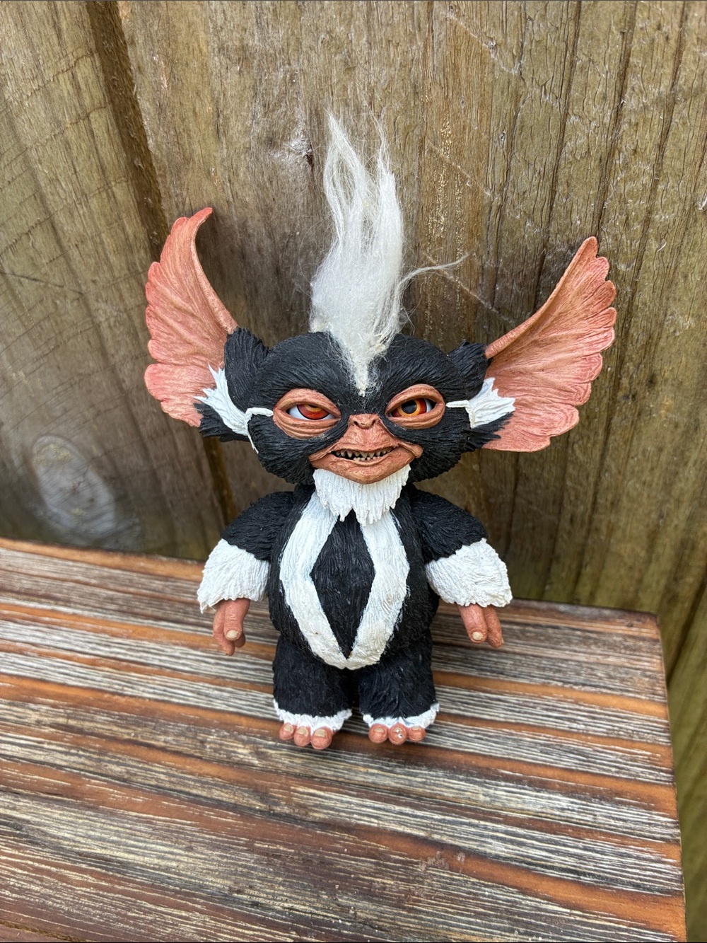 Black & White Gremlin Mogwai Figurine with Pink Ears